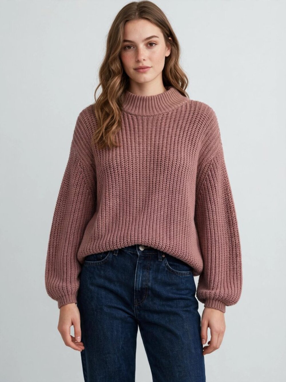 RVCA Chunky Knit Mock Neck Sweater Mauve M